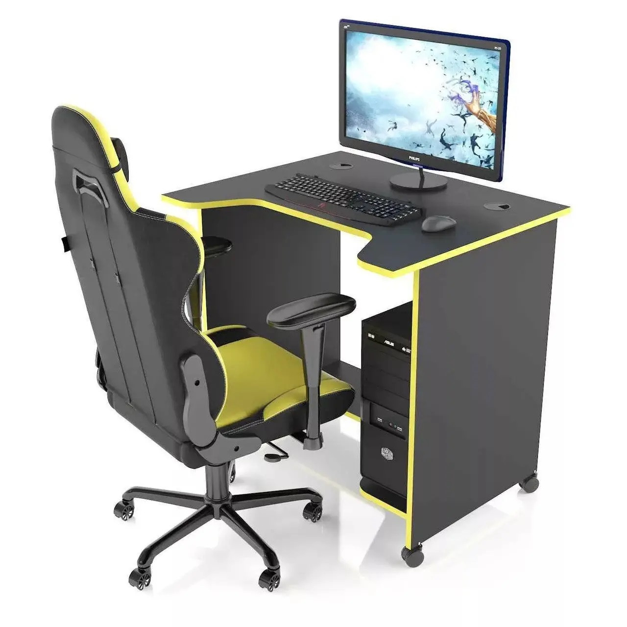 Геймерський стіл для комп'ютера 100x65x75 см з вирізом Жовтий XGamer MINI XG10 з підставкою