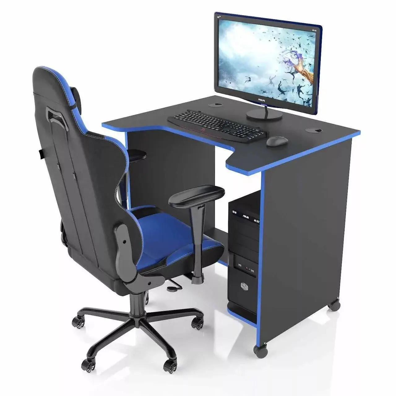 Геймерський стіл для комп'ютера 100x65x75 см з вирізом Синій XGamer MINI XG10 з підставкою, фото 1