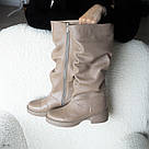 Зимові жіночі чоботи із натуральної шкіри бежевого кольору, фото 8