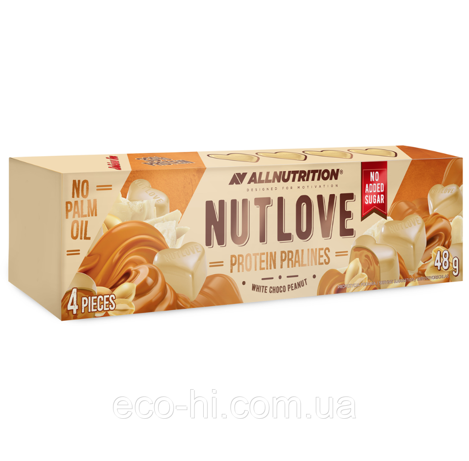 Цукерки без цукру "Білий шоколад з арахісом" 48 г Allnutrition