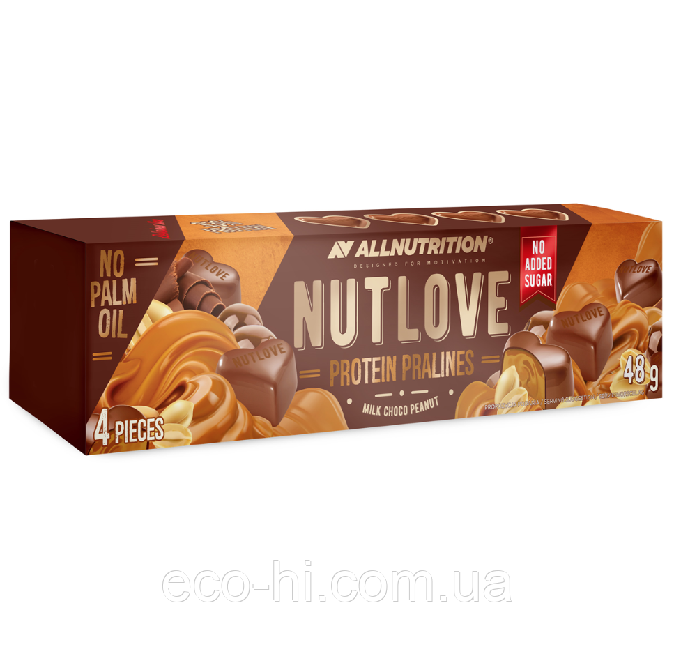 Цукерки без цукру "Молочний шоколад з арахісом" 48 г Allnutrition