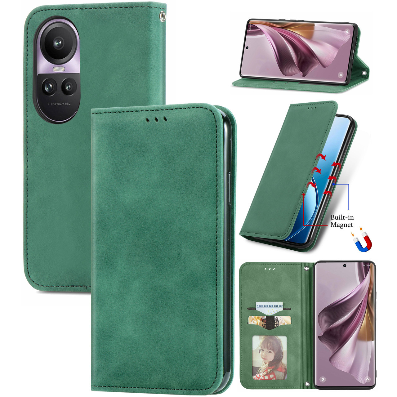 Чохол-книжка Skin Feel Leather Wallet для Oppo Reno 10 5G Green