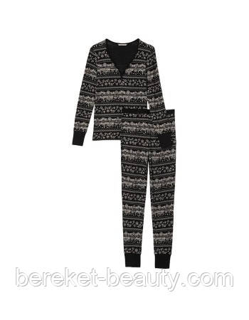 Піжама Victoria's Secret Termal PJ чорна/сніжинки S, фото 1