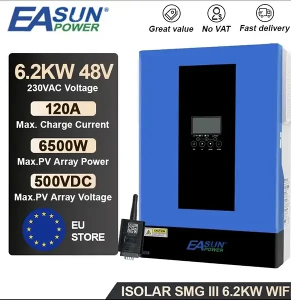 Гібридний сонячний інвертор EASUN POWER 6.2kW 48 V SMG-III-6.2KW (6200VA/6200W, Max CH 120A, AC 80) Wi-Fi, фото 1
