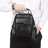 Чоловіча сумка через плече Натуральня шкіра Барсетка Чоловіча шкіряна сумка для документів планшет Чорна, фото 7