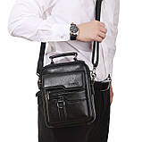 Чоловіча сумка через плече Натуральня шкіра Барсетка Чоловіча шкіряна сумка для документів планшет Чорна, фото 6