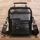 Чоловіча сумка через плече Натуральня шкіра Барсетка Чоловіча шкіряна сумка для документів планшет Чорна, фото 2