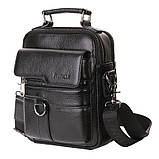 Чоловіча сумка через плече Натуральня шкіра Барсетка Чоловіча шкіряна сумка для документів планшет Чорна, фото 8