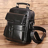 Чоловіча сумка через плече Натуральня шкіра Барсетка Чоловіча шкіряна сумка для документів планшет Чорна, фото 9
