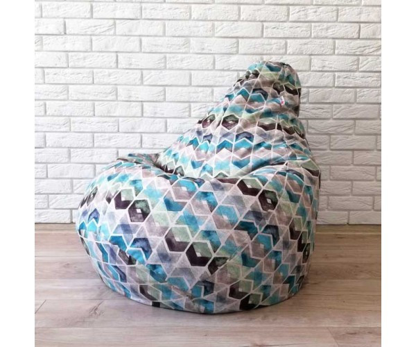 Крісло-груша велюр "Бірюзовий ромб" KatyPuf XL 125x90