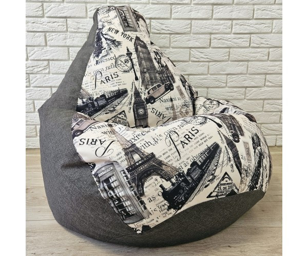 Крісло-груша рогожка "Париж в сріблі" KatyPuf L 100x75