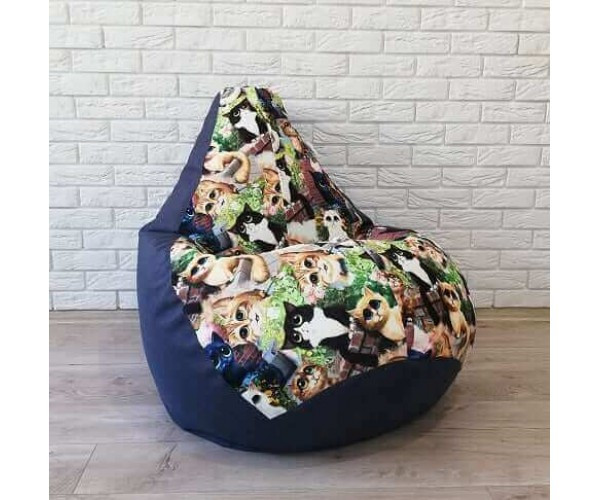 Крісло-груша рогожка "Котики на прогулянці" KatyPuf XXL 140x100