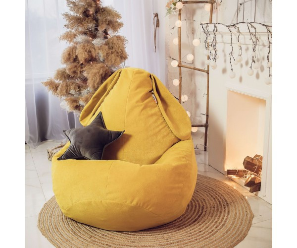 Крісло-груша велюр "Зайка" жовта KatyPuf XL 125x90