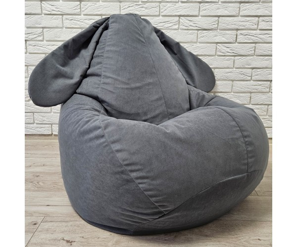 Крісло-груша велюр "Зайка" сірий KatyPuf L 100x75