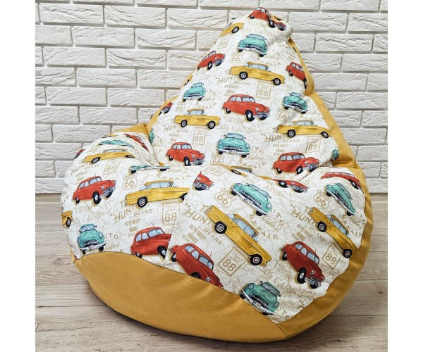 Крісло-груша велюр "Машинки" KatyPuf XL 125x90