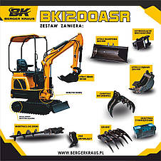 Міні-екскаватор Berger Kraus BK1200ASR з навісним обладнанням KUBOTA на торсіонній рамі з регульованими гусеницями, фото 4
