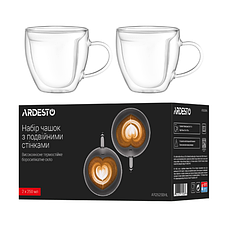 Набір чашок із ручками та подвійними стінками ARDESTO, серце, 250 мл, 2 шт., боросилікатне скло, прозорий, фото 5