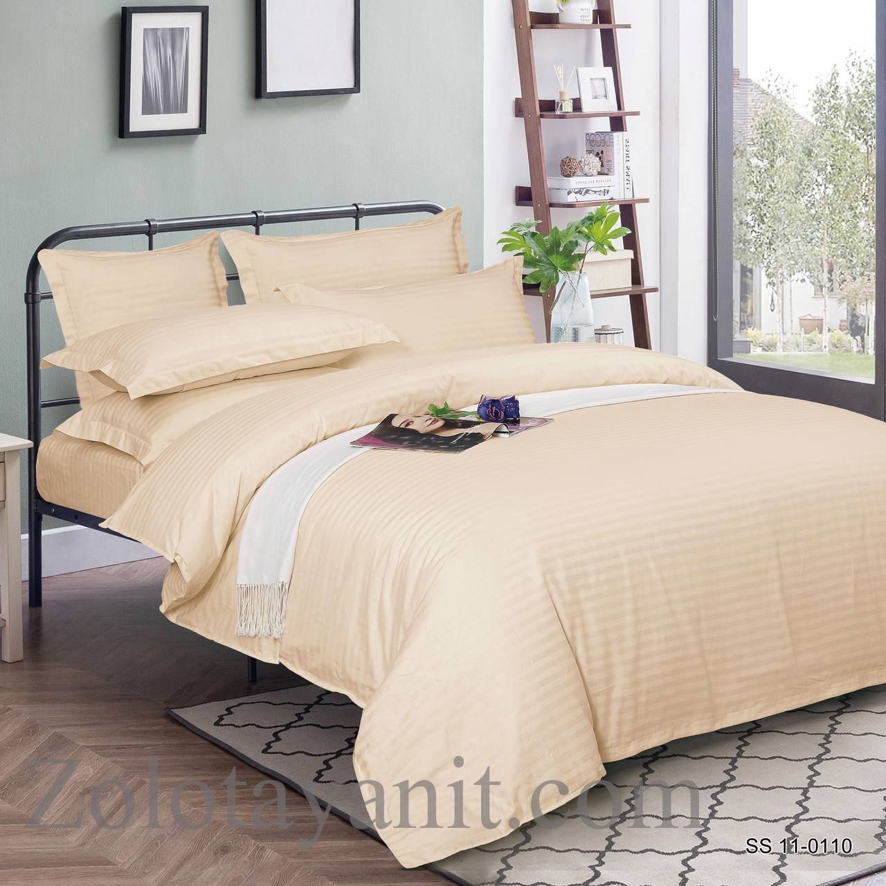 Однотонний бежевий страйп-сатин смужка 220 см у рулоні (50 м) щільна тканина 100% бавовна для пошиття готельної постільної білизни