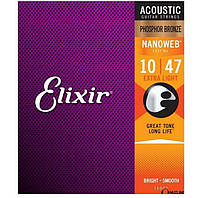 Струни для акустичної гітари Elixir 16002 Nanoweb Phosphor Bronze Extra Light 10/47