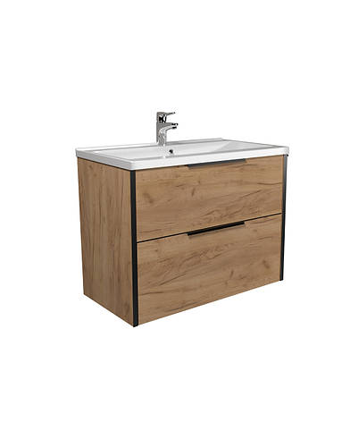 Тумба Line Craft 80 з умивальником Debut 80 дуб крафт/чорна, фото 1