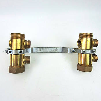 Розподільник з круглої труби 1 1/4" для ЦО з ніпелями для конусн. з'єднувачів, 2 відведення