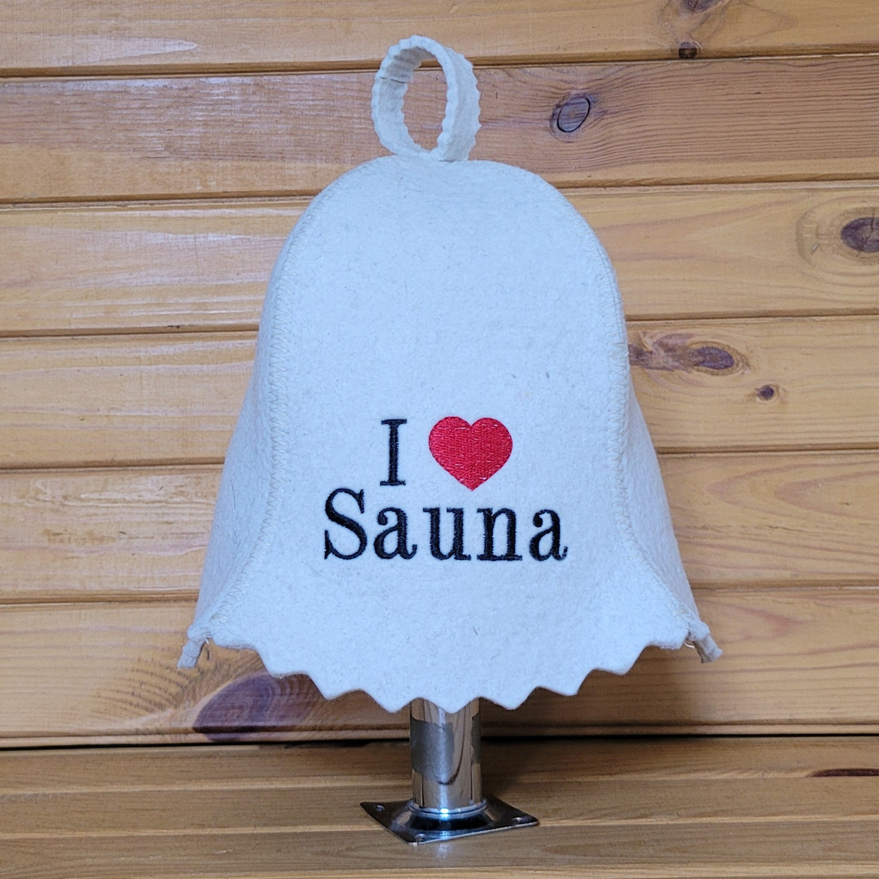 Шапка для лазні та сауни V3 "I love sauna" біла войлок
