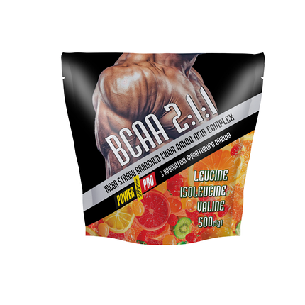 Амінокислоти Mega Strong BCAA 2:1:1 Power Pro 500 g Фруктовий пунш, фото 1