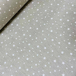 Тканина поплін дрібний білий зорепад на сіро-бежевому (ТУРЦІЯ шир. 2,4 м) (R-FR-0839)