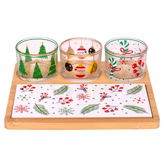 Набір піал із дощечкою на бамбуковій підставці 22х20 см 6020-004