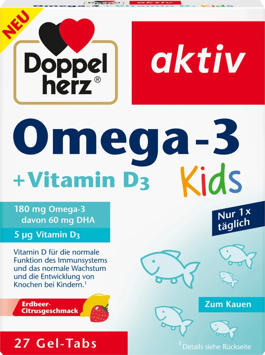 Жувальні таблетки для дітей Doppelherz aktiv Omega-3+ Vitamin D3 Kids, 27 шт.