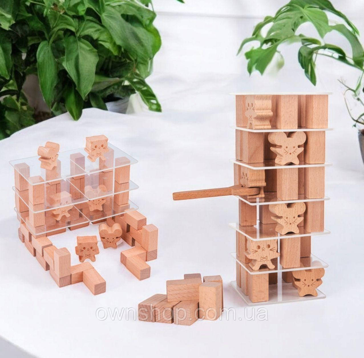 Дерев'яна іграшка-конструктор для малят "Вежа", 56 предметів, інструменти, MD 1585, фото 1