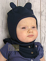 50 2-4 роки зимова в`язана шапка шолом для новонароджених хлопчика з вушками на кнопках Синя