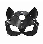 Маска «Кішка» з еко-шкіри для рольових БДСМ-ігор, Чорна, фото 6