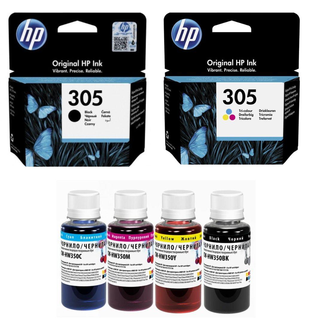 Струменеві картриджі HP 305 Black+Color + Чорнило ColorWay CW-HW350SET01 100мл(3YM61A+3YM60AE)