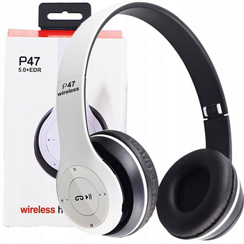 Складані бездротові навушники Wireless P47 SD+Bluetooth 5.0+EDR MP3 Білий (KG-11849)