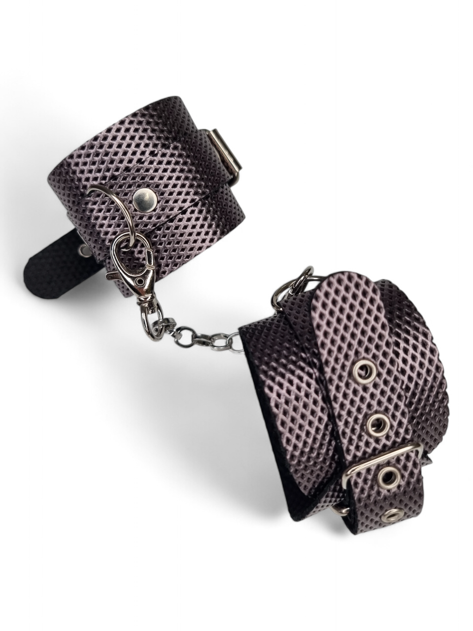 Стильні наручники з натуральної шкіри графітового кольору, фото 1