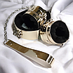 Комплект золоті наручники + нашийник із повідцем із чорним хутром з Еколаку Flirty, фото 2