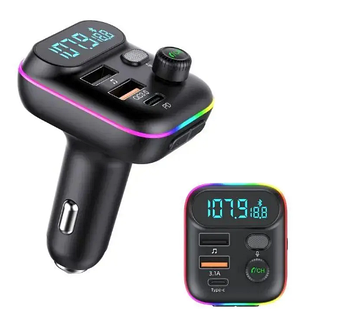 FM-модулятор C29 трансмітер ФМ з LED-дисплеєм Bluetooth RGB 2 USB Type C Чорний (KG-11851)