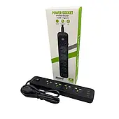 Фільтр-подовжувач Power Socket J02, потужність 3000Вт, 4 розетки 220V і 3USB/1*Type-C, чорний (J 02)