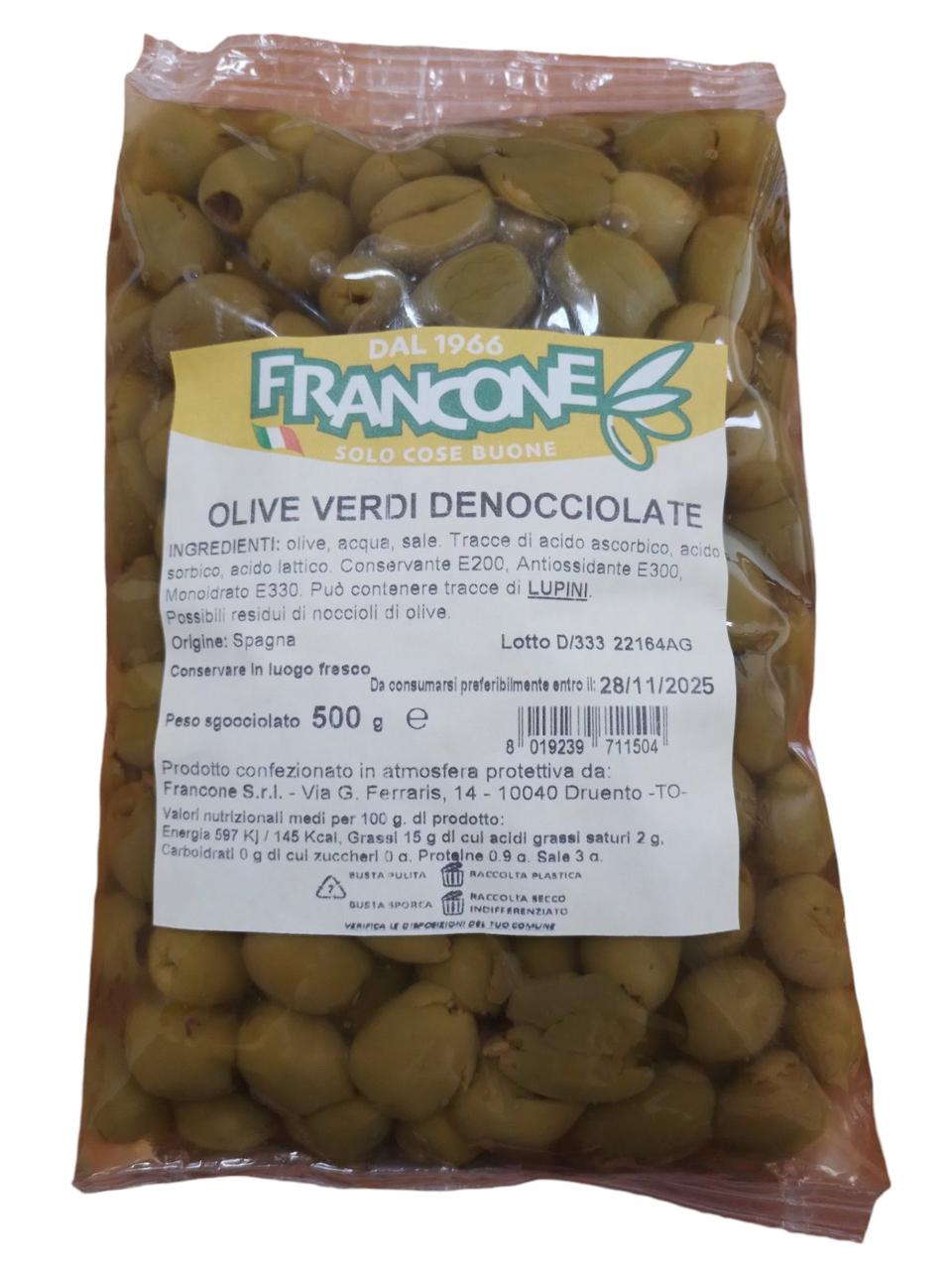 Оливки іспанські зелені без кісточки в розсолі FRANCONE, 500 г