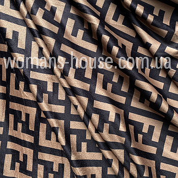 Тканина велюр Плюш (спорт) принт друкований Капучино з чорним