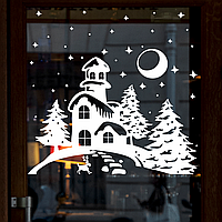 Набір новорічних наклейок Зимовий замок засніжені ялинки олень Happy Pocket Білий матова Набір S