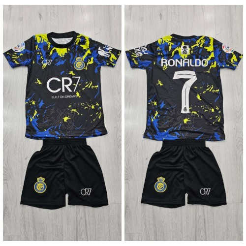 Футбольна форма дитяча GR7 клуб AL Nassr Ronaldo 7 чорна-синя-лимон 164