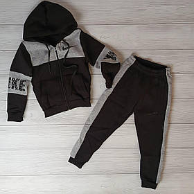 Утеплений зимовий спортивний костюм для хлопчика кофта на блискавці з капюшоном і штани з манжетами