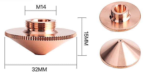 Подвійне сопло 2.5 mm D32, H15мм M14 Raytools Type A
