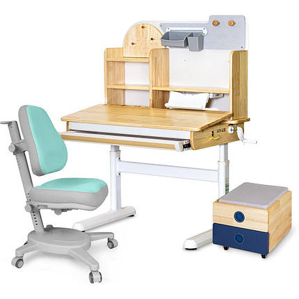 Комплект (L) Mealux Cтол Timberdesk Wood S Тумба BD-920-2 BL + Крісло Onyx TG, фото 1