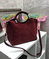 Сумка жіноча бордова замшева красива класична натуральна замша+шкірзам