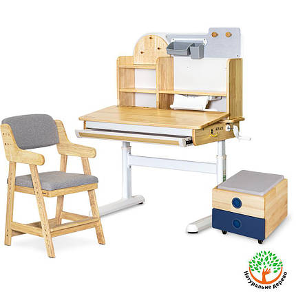 Комплект (L) Mealux Стіл Timberdesk Wood S Тумба BD-920-2 BL + Крісло Carlo Grey, фото 1