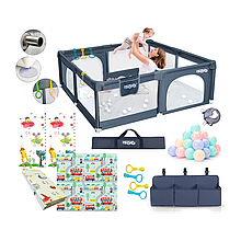 Дитячий манеж ISERE PREMIUM 150x180 Сірий + двосторонній поролоновий килим + 50 кульок + сумка + органайзер
