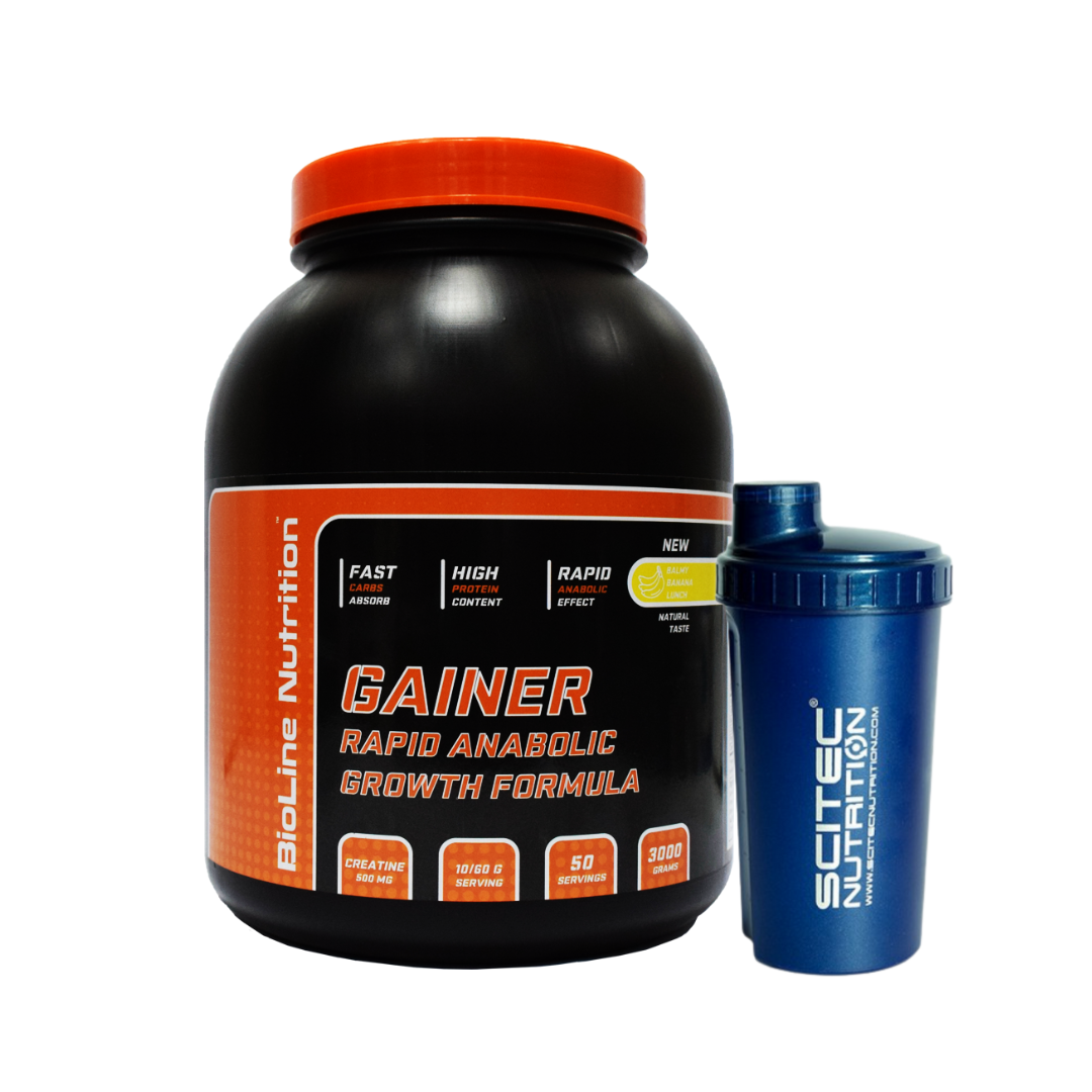 Мас-набір RAPID ANABOLIC GAINER (ГЕЙНЕР) 3 КГ БАНАН GROWTH FORMULA CREATINE, VITAMINE A, C + ШЕЙКЕР
